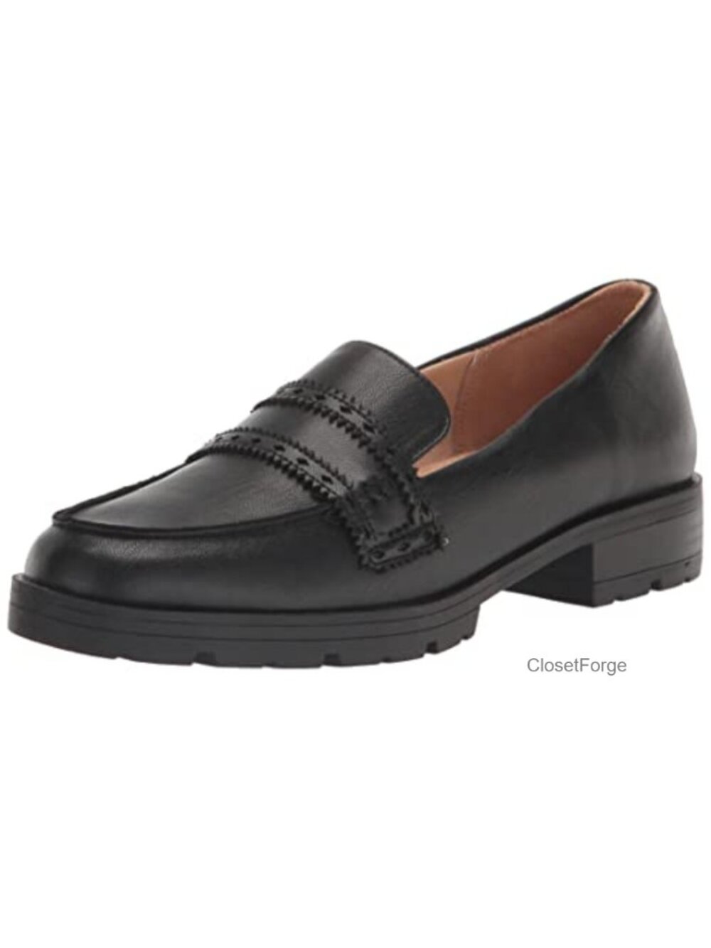 Faux Leather Slip-On Loafer with Block Heel and Cushioned Comfort